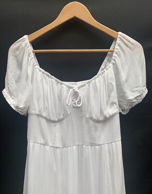 NEW Hollister White Sz. L Coquette Midi Dress Side Slit Smocking Milkmaid |  eBay