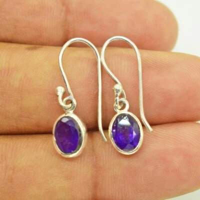 Amethyst-Oval Ohrhänger Hakenohrringe 925 Sterling Silber Alltagsgeschenke - Bild 1 von 4