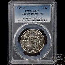 1991-D Mount Rushmore Commemorative Half Dollar PCGS MS70