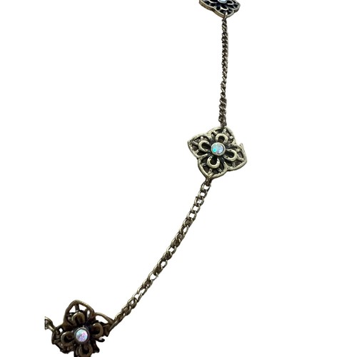 Premier Designs Antique Gold Long Necklace Aurora Borealis Rhinestones Flowers - Picture 2 of 4