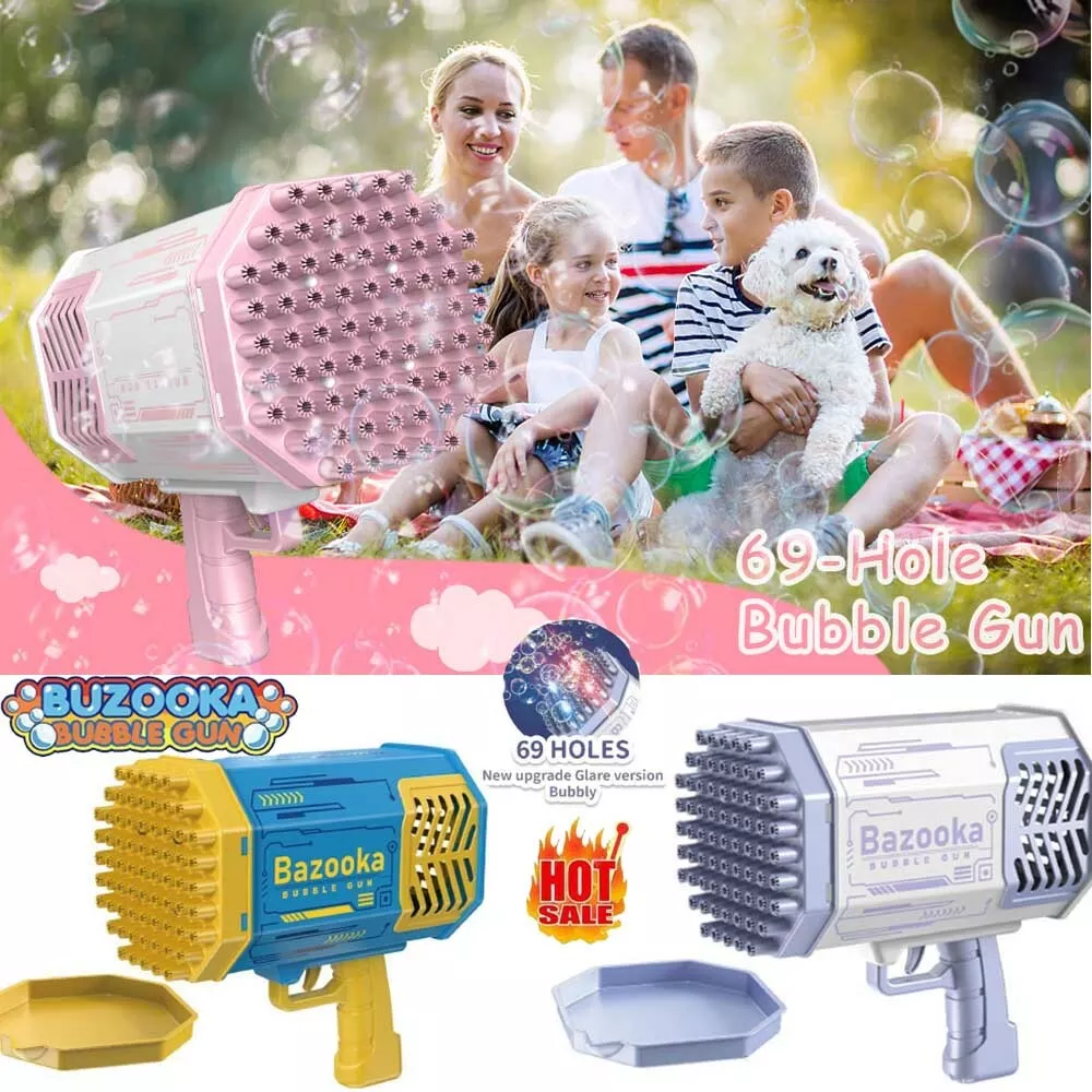 Bubble Gun, Bubble Machine for Kids, 69 Holes Rocket Bubble with 20 Packs  of Bubble Solution, Bubble Launcher Children's Toys