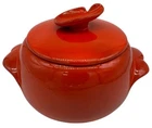 Vintage Frankoma Pottery 4V Ceramic Lidded Casserole Red-Orange