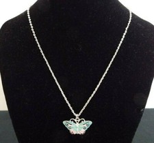 BLUE & PINK ENAMELLED BUTTERFLY PEDANT ON A 17" NECKLACE