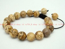 Multicolor Picture Jasper Gemstone Round Beads Men's Shambhala Bracelet 7.5"