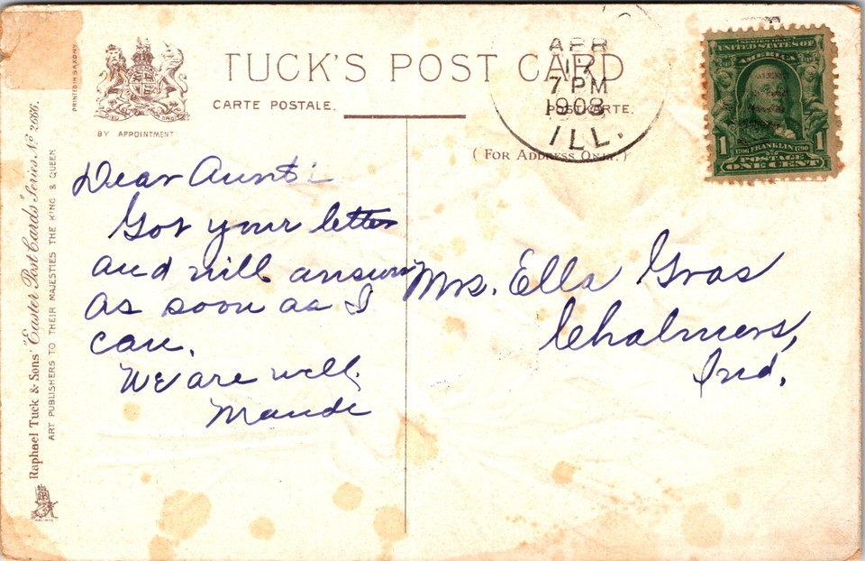 1908 Raphael Tuck Embossed Postcard Best Easter Wishes Posted eBay