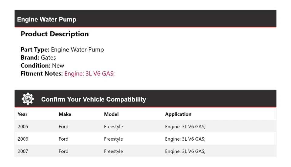 Para Ford Freestyle 2005-2007 3L V6 Motor Gas Bomba Agua Puertas 2006 Foto 2 de 4