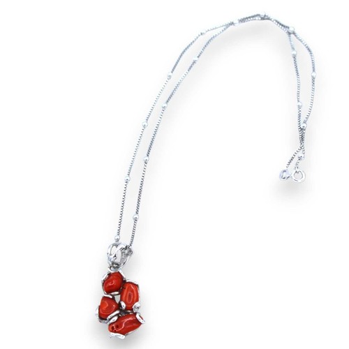 Collier D'Argent 925 Avec Pendentif de Corail Tour Du Grec, L 48 + 4 CM Env - Photo 1 sur 8