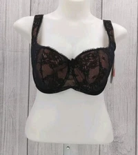 Rosme Womens Lace Balconette Bra with Padded Straps Black 44G AA7