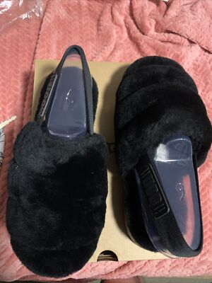 UGG  Super Fluff Slipper Slingback Sandals for Women, Size US 9 - Black