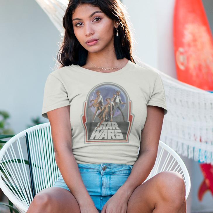 Star Wars Retro Vintage Graphic T-Shirt 🌌 Slim Fit Soft Cotton Womens FAST  SHIP | eBay