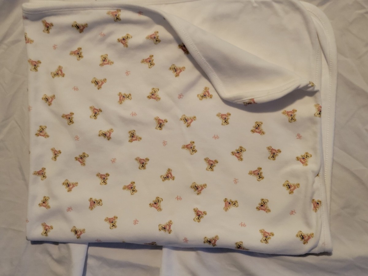 Ralph Lauren Polo Bear Reversible Baby Blanket Girl Pink RL And