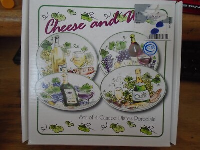 New Set Of 4 Plates Home Essentials And Beyond Wine And Cheese COLLECTION 6  Dia