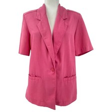 Vintage 80s Pykettes Short Sleeve Blazer Jacket One Button Pink Size 8 Made USA