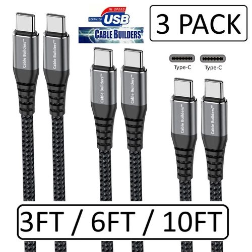 3-PACK USB-C to USB-C CABLE FAST CHARGER CORD 3/6/10FT for iPhone 15 16 &SAMSUNG