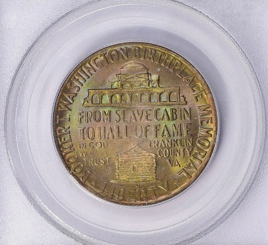 1946 S Booker T Washington OGH PCGS MS65 CAC Rainbow Toned Amazing Pastel Colors - Image 2 of 4