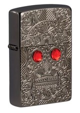 Zippo Armor Engraved Skull Lighter, Crystal Eyes, Day of Dead, 49300 New In Box