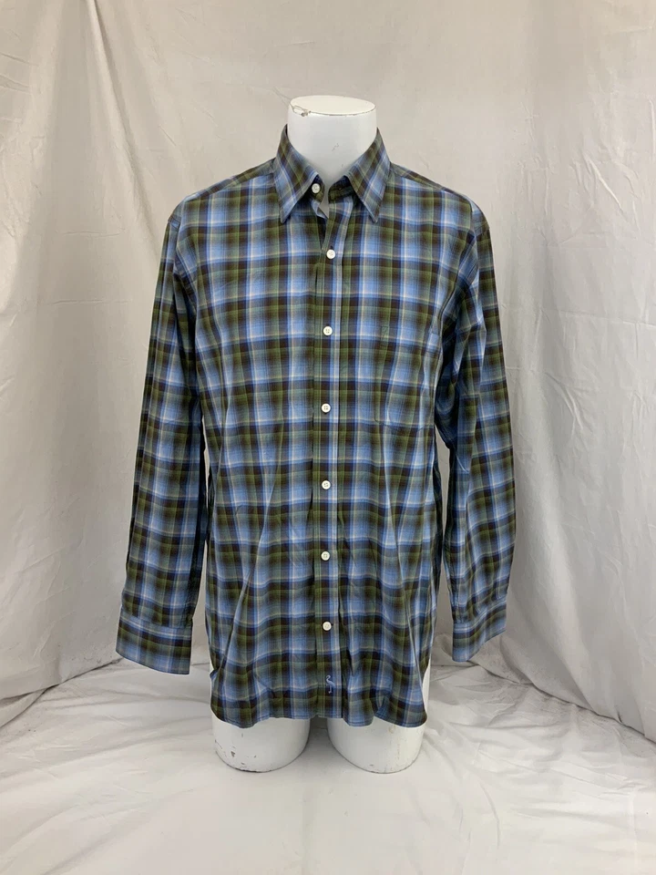 Camisa Tailor Byrd Puño Abatible L Azul Verde Algodón a Cuadros Usada Una Vez YGI R1-664 Foto 4 de 4