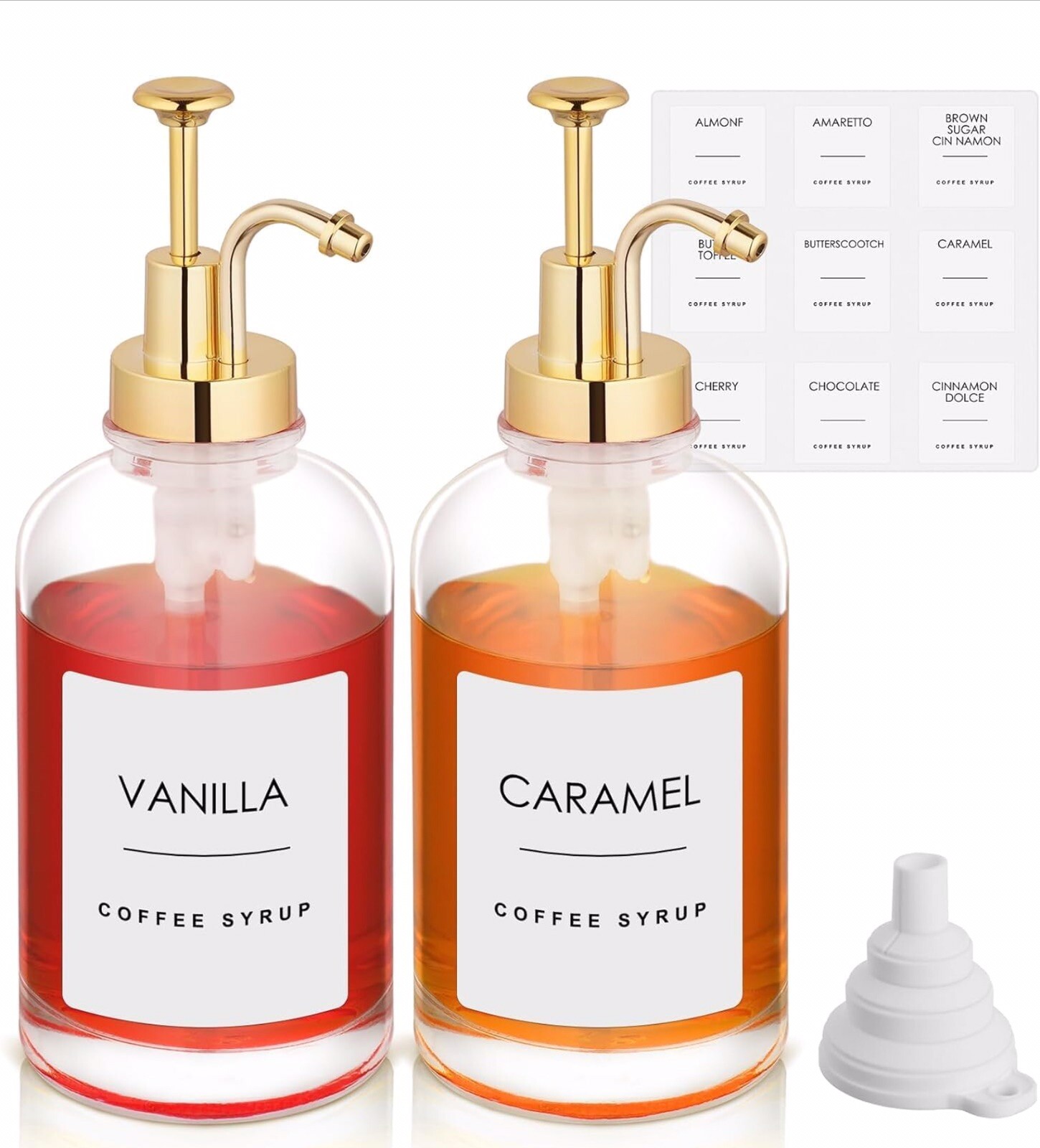 Molimoli Coffee Syrup Dispenser For Coffee Bar Bottles 2 Pack Gold 16.9 Oz