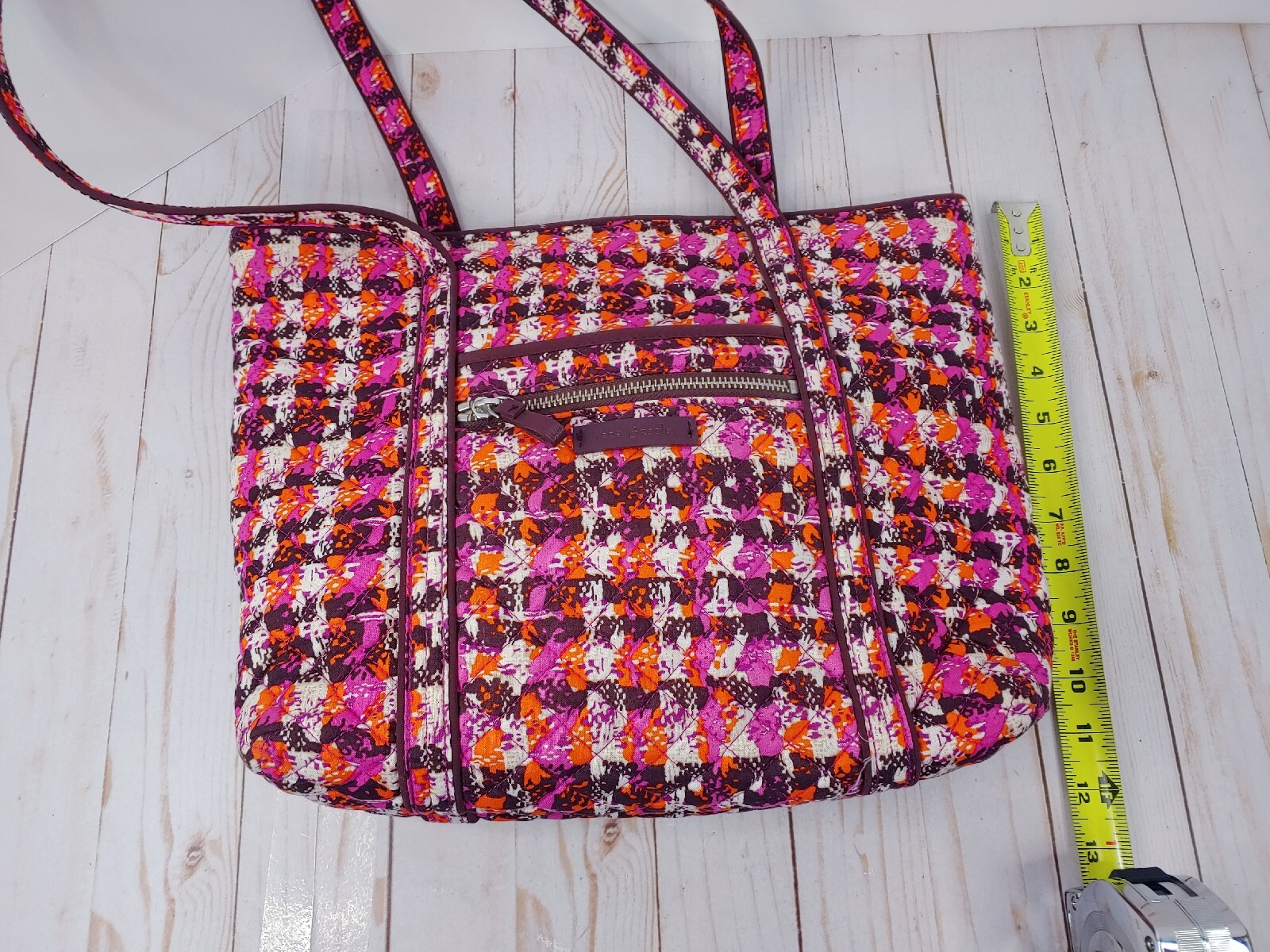 Vera Bradley Quilted Tote Bag Pink Orange Houndstooth Tweed Zipper Top