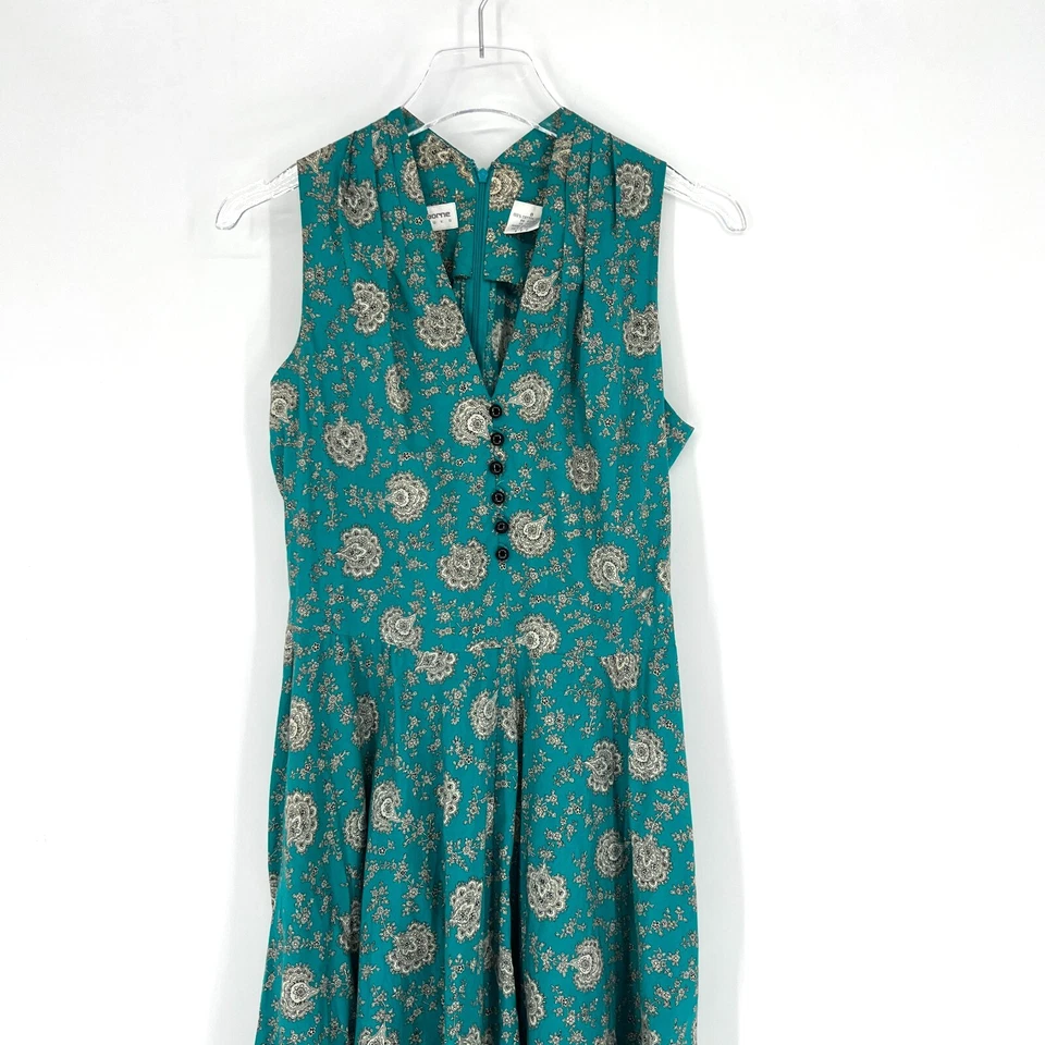 Vtg Liz Claiborne Dress Womens 8 Blue Floral Paisley Sundress Milkmaid Retro - Image 3 of 4