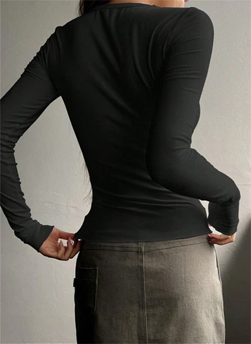Womens Tops Long Sleeve Henley T Shirt Button Down Tops V Neck Shirts Blouse - Bild 11 von 23