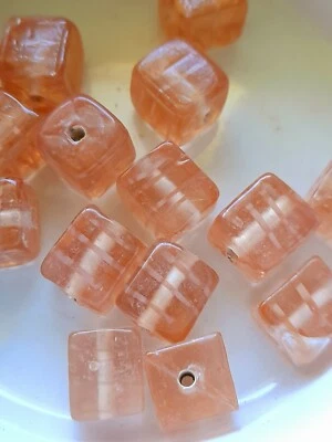 10x lampwork glass beads 12mm square peach with white stripes (b1900) - image 1 of 2