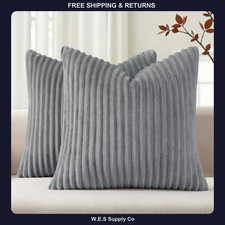Set of 2 Grey Flannel Throw Pillow Covers 18x18 Soft Decorative Cushion Cases