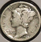 Silver Dime - Mercury - 1924 (Reverse rim dings)