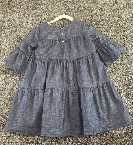 Gymboree Girls Blue Cotton Chambray Silver Shimmer Ruffled Tiered Dress Sz 5 - Picture 2 of 3
