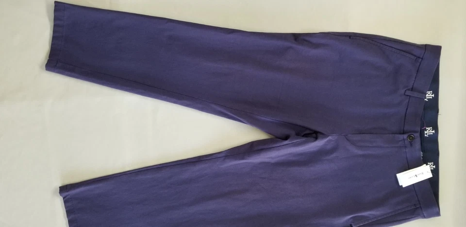 Pantalón de vestir Ralph Lauren Black Label para hombre calce ajustado frente plano - 33x30 azul marino Foto 3 de 4