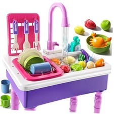 Play Sink with Running Water, Play Kitchen Toys Sink Purple Play Sink With Base