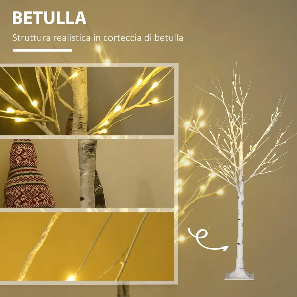 Albero Di Natale Bianco Con Luci LED E 8 Rami per Interni Ed Esterni, Albero Di  - Immagine 4 di 4