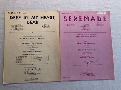 VTG The Student Prince Musical Sheet Music Lot of 2 (Serenade/Deep In My .)