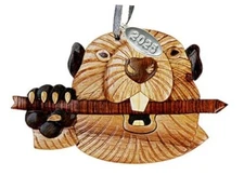 Beaver Ornament 2025 Two-Tone Wood Christmas Ornament - Handcrafted Wood 