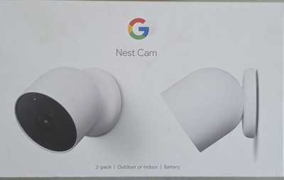New Google Nest Cam Indoor/Outdoor Wire Free Security Camera Snow 2 Pack