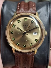 Timex Viscount 1975 Gold Tone Mens Vintage 1970s Automatic Self Winding Watch...