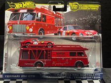 1/64 HOT WHEELS PREMIUM FERRARI 250 GTO, FIAT 642 RN2 BARTOLETTI TRANSPORTER RED