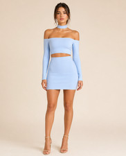 Light Blue Off-Shoulder Cutout Mini Dress for Women