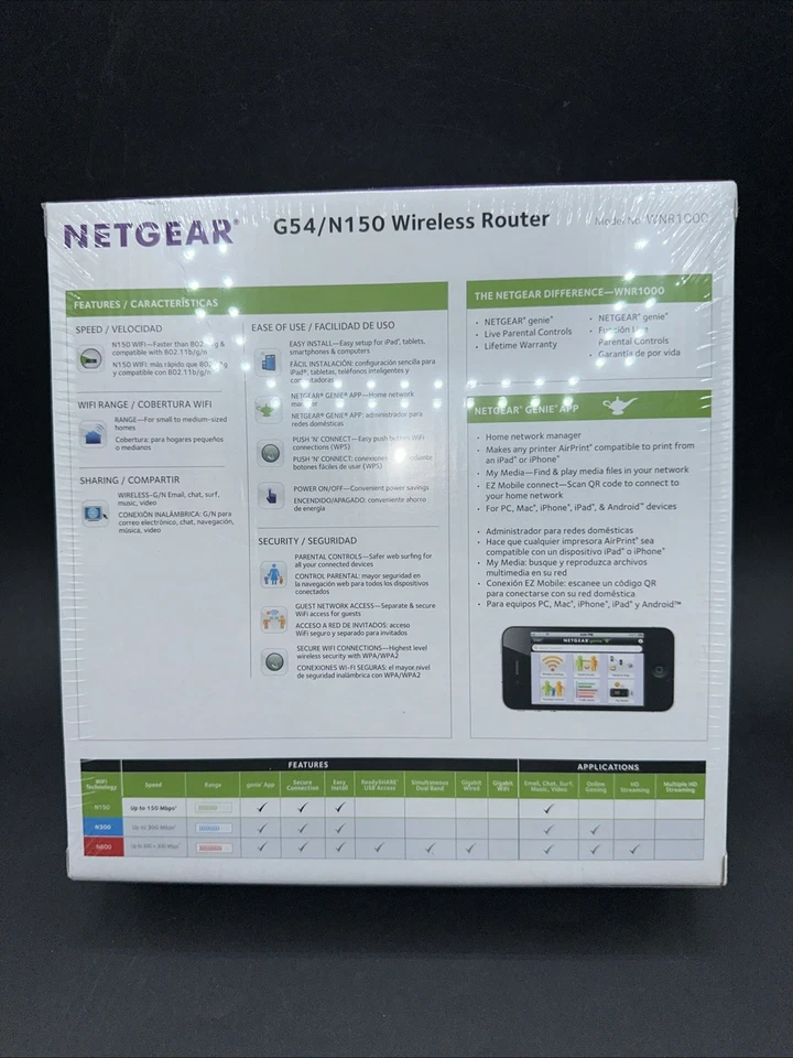 Netgear G54/N150 Wireless Router 4 Port Ethernet WNR1000 New Sealed - Image 2 of 2