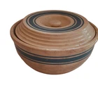 Rare Vintage Hull Pottery Yellow Ware Green Banded Primitive Bowl & Lid