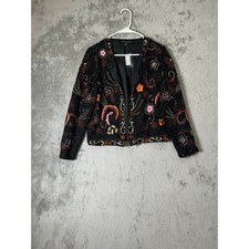 Vintage Beaded Embellished Black Jacket Floral Paisley Boho Festival Small New