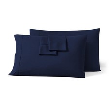Pillow Cases Standard Set of 2 Navy Blue 600 TC 100 Egyptian Cotton  Envelo...