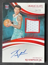 Kj Simpson Jr. 2024-25 Panini Immaculate Collection Rookie Patch Auto RC /25