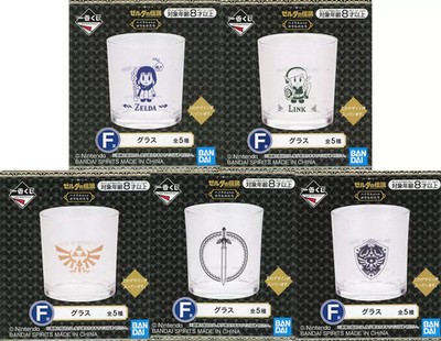 Legend of Zelda Glass Set of 5 Miyama Hyrule Crest Link Zelda Sword Shield Used