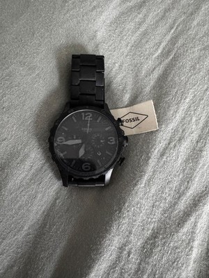 BRAND NEW Fossil ''Nate'' Chronograph Black Stainless Steel Watch (JR1401) 