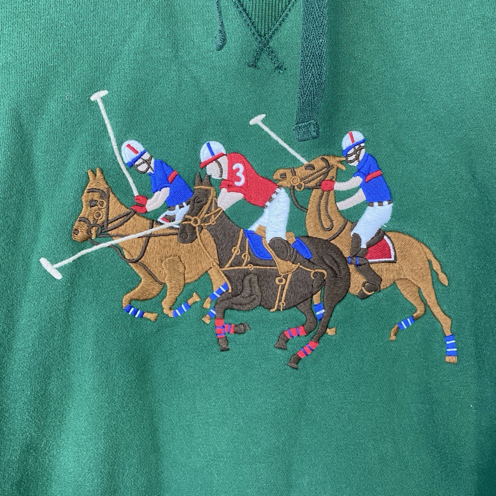 Polo Ralph Lauren Triple Pony #3 felpa con cappuccio verde pile ricamato XL preppy