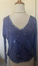 Lovely Adrianna Papell Evening Top, 10 -Silk/Spandex, Purple, Beaded, Long Sl.