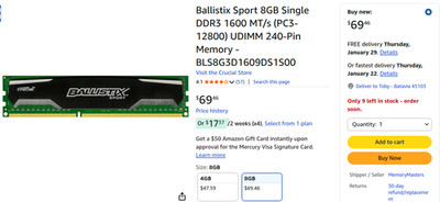 Ballistix sport - Crucial DDR3 16gb (8GB X2) Ram kit