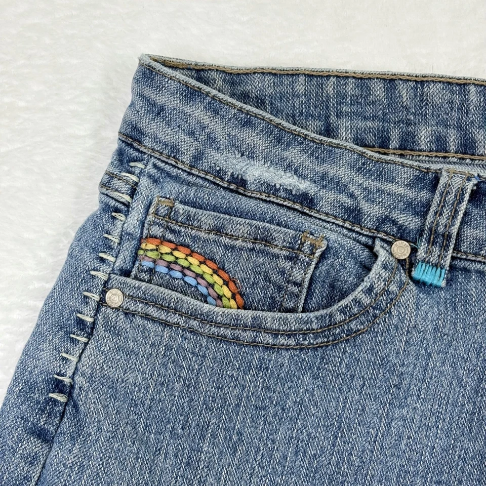 Kikit Jeans Size 10 Denim Capri Rainbow Pocket Cuff Cropped Jeans Embroidered - Image 2 of 4