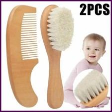 2pcs Baby Comb Set Baby Care Hair Brush Beech Soft Wool Wood Comb Newborn